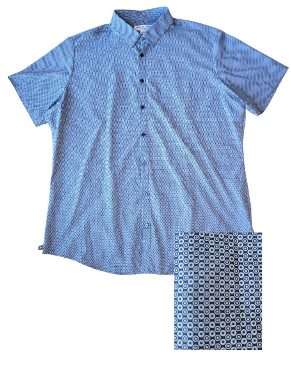 Mizzen + Main Trim Fit Performance SS Dress Shirt Blue‎ Geometric Dotted XXL